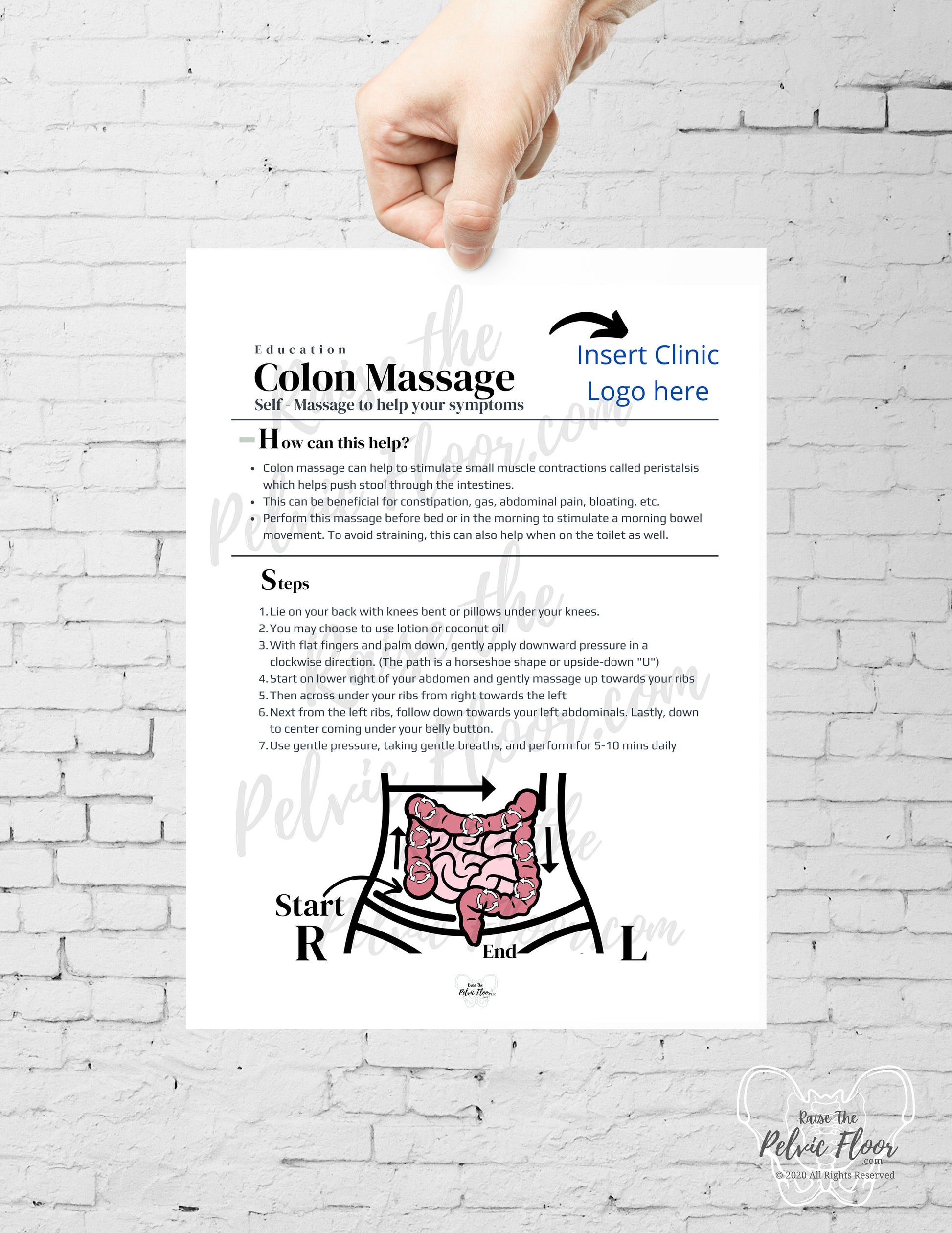 DIGITAL DOWNLOAD*Colon Massage Mobilization, Abdominal Stool Massage Patient Education Handout| ILU I love you massage 8.5 x11|Pelvic Floor