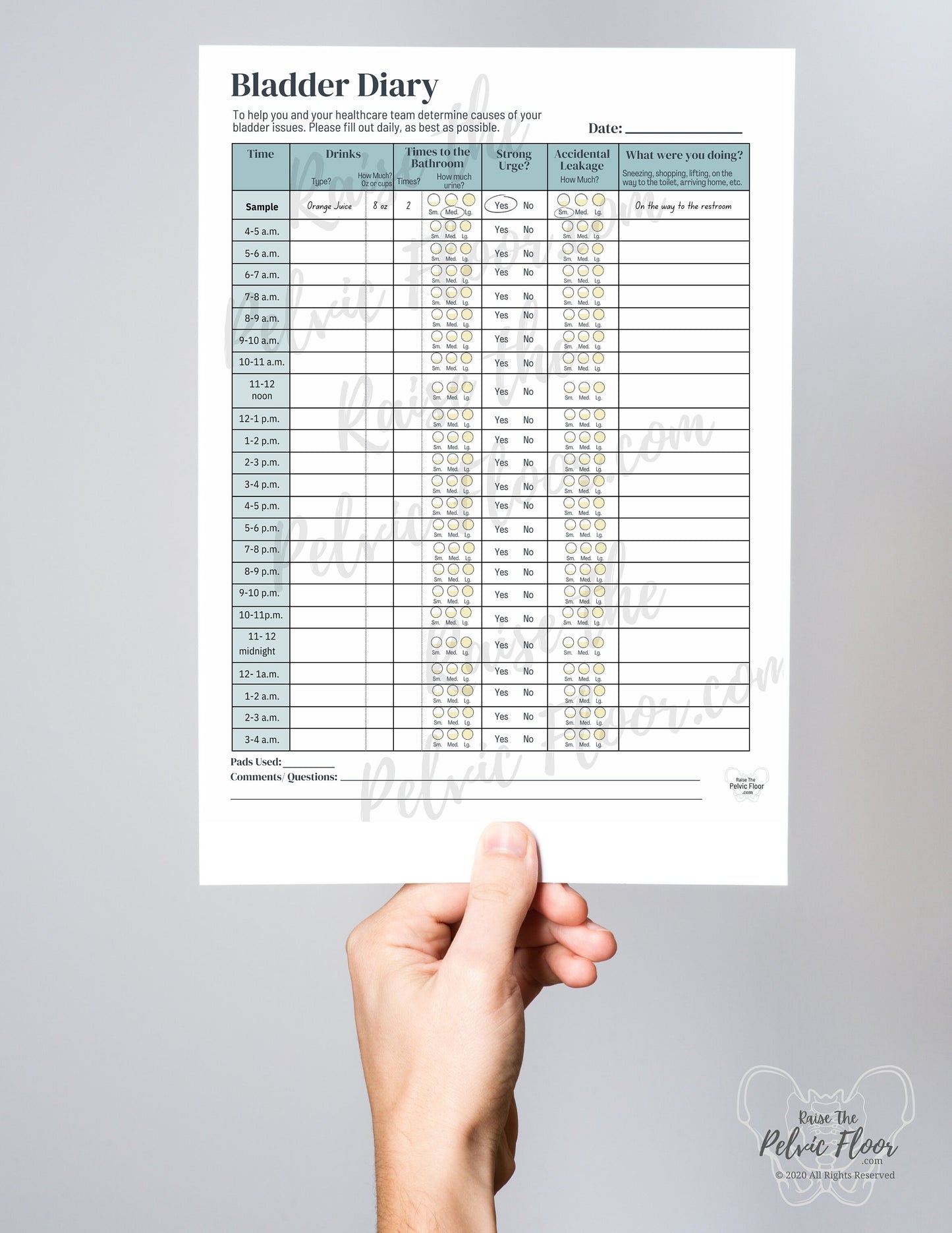 Bladder Diary Handout *DIGITAL DOWNLOAD* | Bladder Void Log Track | Patient flyer- tool for bladder leakage, irritants, timed voids