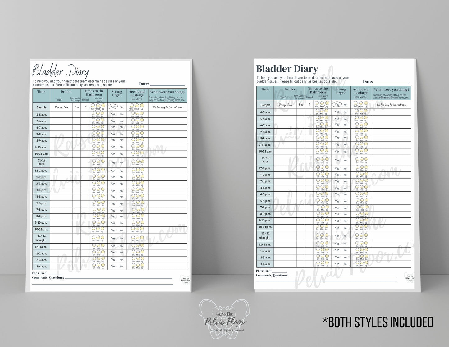 Bladder Diary Handout *DIGITAL DOWNLOAD* | Bladder Void Log Track | Patient flyer- tool for bladder leakage, irritants, timed voids